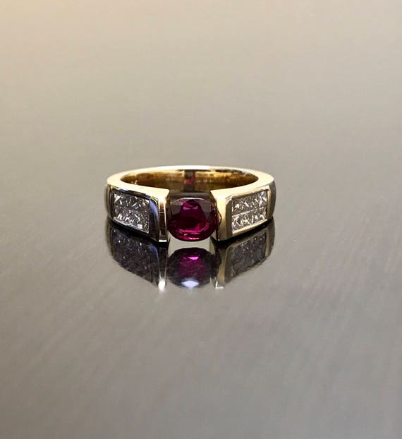 18K Yellow Gold Diamond Ruby Engagement Ring - 18K