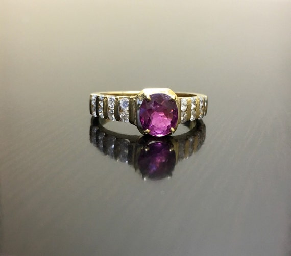 Art Deco Ruby Ring - 14K Yellow Gold Ruby Diamond… - image 2