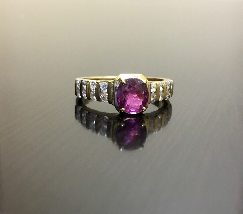 Art Deco Ruby Ring - 14K Yellow Gold Ruby Diamond Engagement Ring - 14K Gold Diamond Ruby Wedding Ring - Diamond Ring - Diamond Wedding Ring bild 2