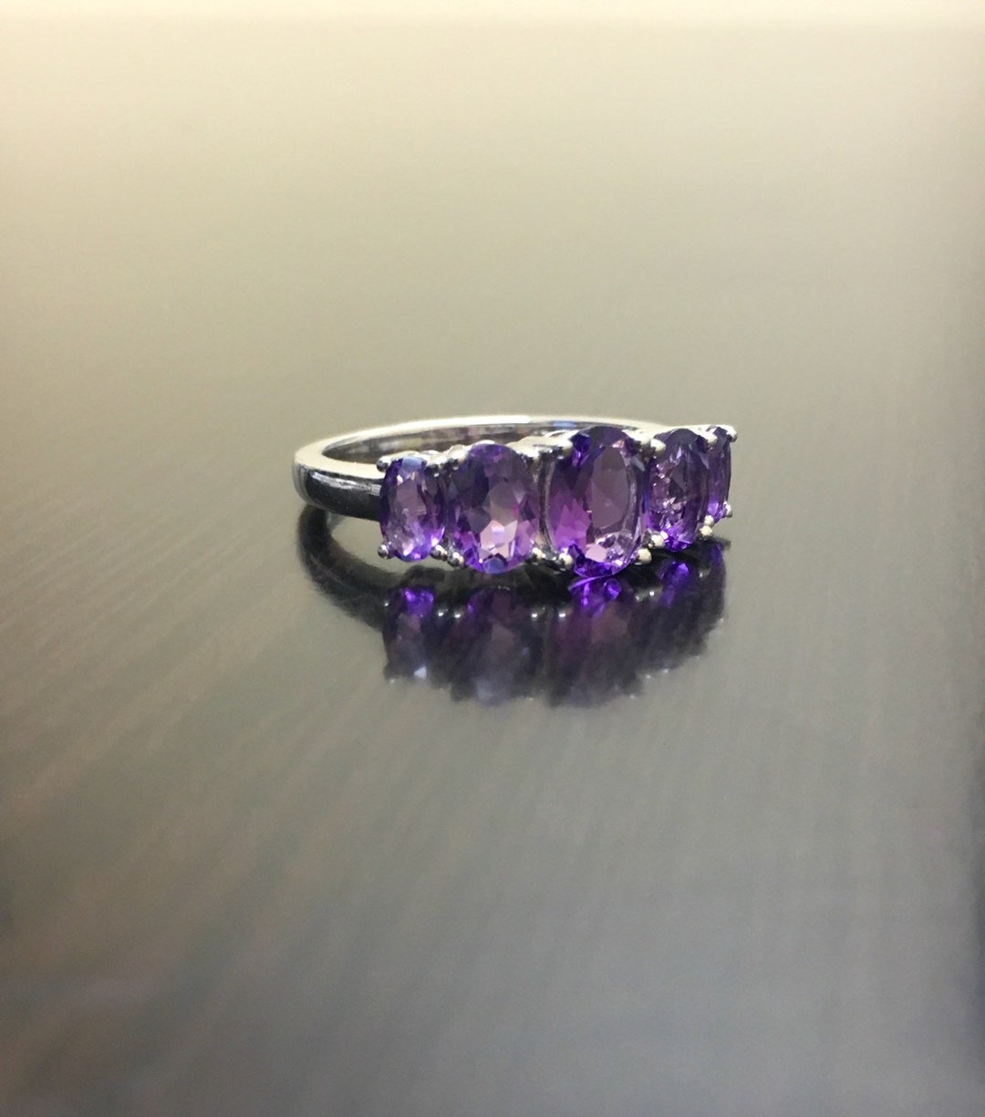 1.28ct Natural Amethyst Engagement Ring - White Gold Plated Sterling Silver, Size 11 - View #4