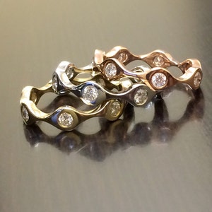 14K Yellow Gold Eternity Diamond Engagement Band - 14K Gold Diamond Wedding Band - 14K Diamond Stackable Band - Gold Diamond Eternity Band