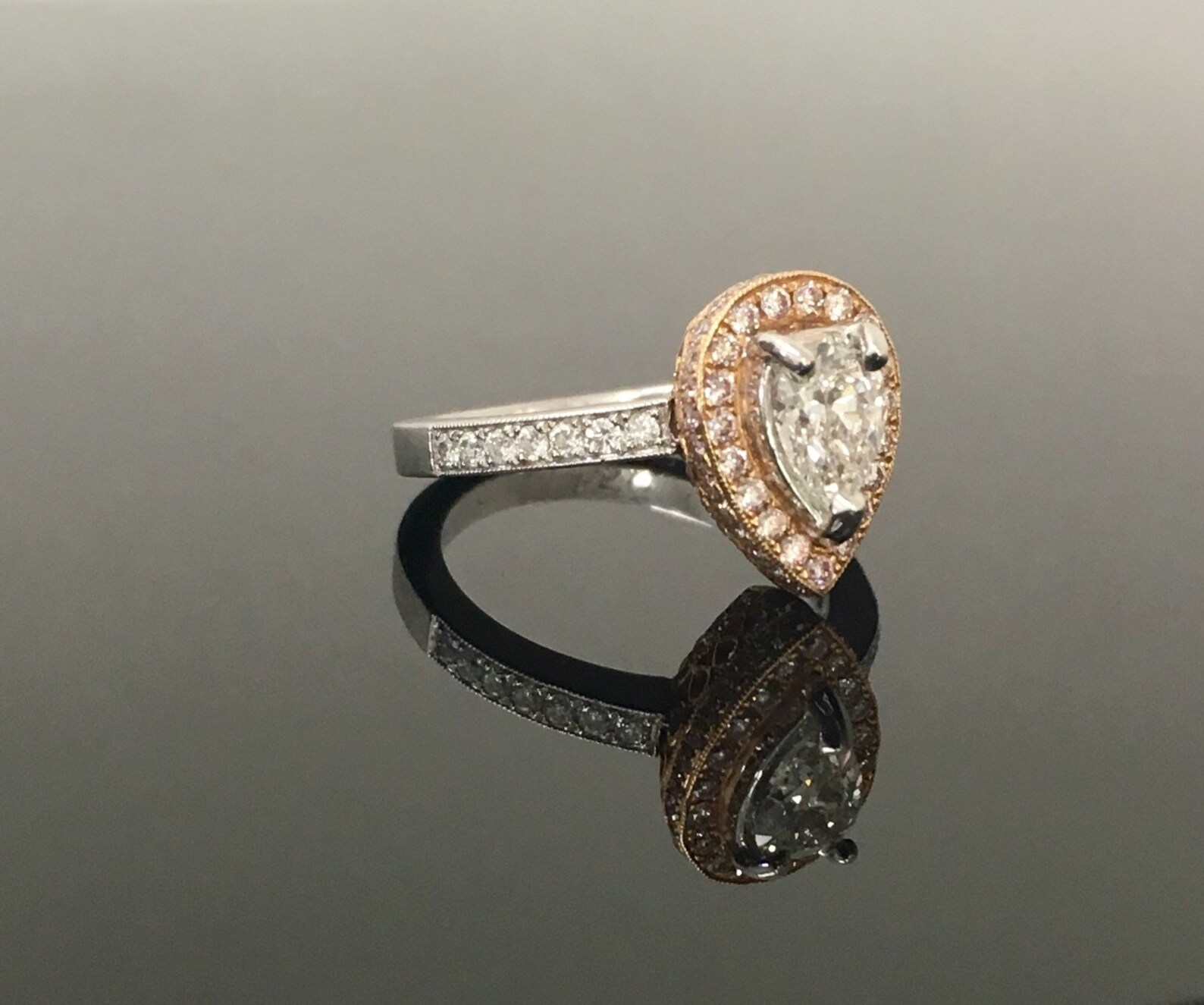 Art Deco Platinum Rose Gold Pear Shape Diamond Engagement Ring | Etsy