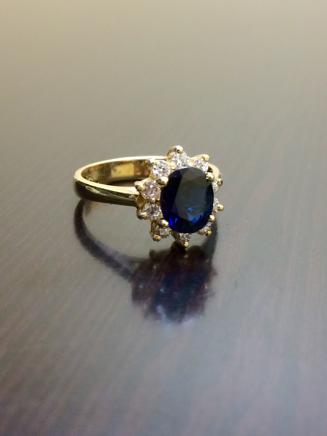 14K Yellow Gold Blue Sapphire Diamond Engagement Ring 14K | Etsy