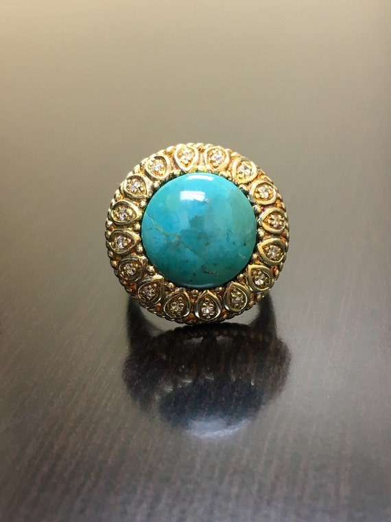 Art Deco Yellow Gold Turquoise Engagement Ring Gold Halo Turquoise Wedding Ring Art Deco Turquoise Ring Yellow Gold Art Deco Ring Etsy