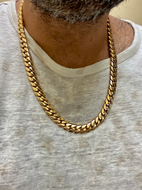 14K Yellow Gold Cuban Necklace Solid 14K Gold Cuban Link Necklace 24 Inch Cuban Gold Chain 12 MM Cuban Link Yellow Gold Necklace Etsy