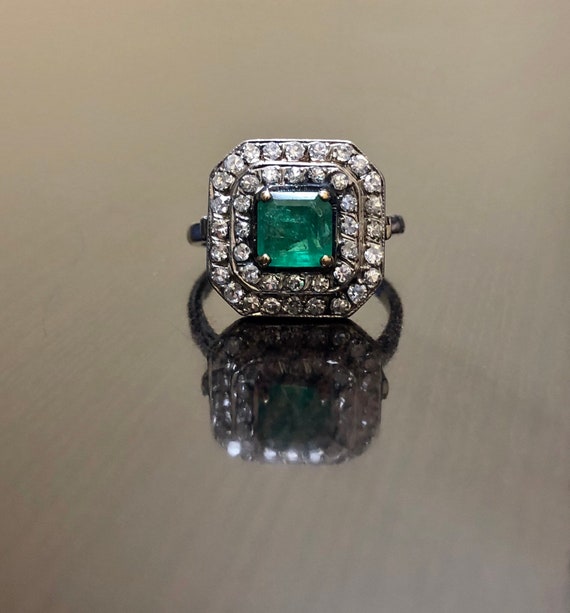 Art deco emerald diamond ring discount