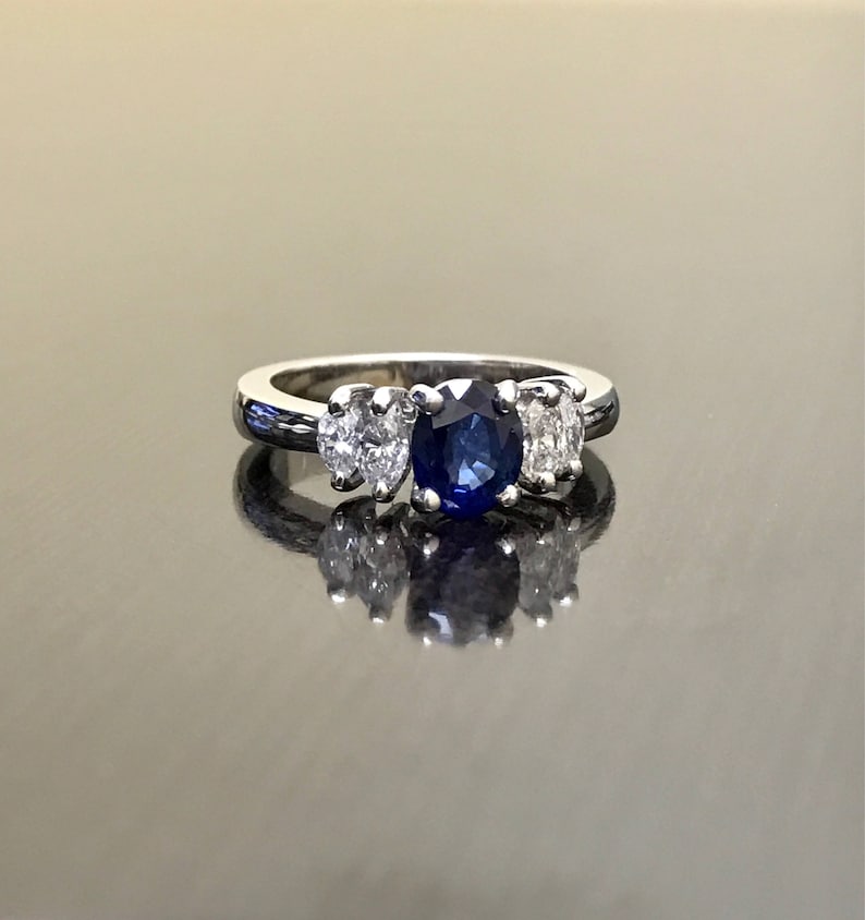 Art Deco Platinum Ceylon Blue Sapphire Diamond Engagement Ring - Platinum Sapphire Diamond Wedding Ring - Blue Sapphire Ring - Platinum Ring image 2