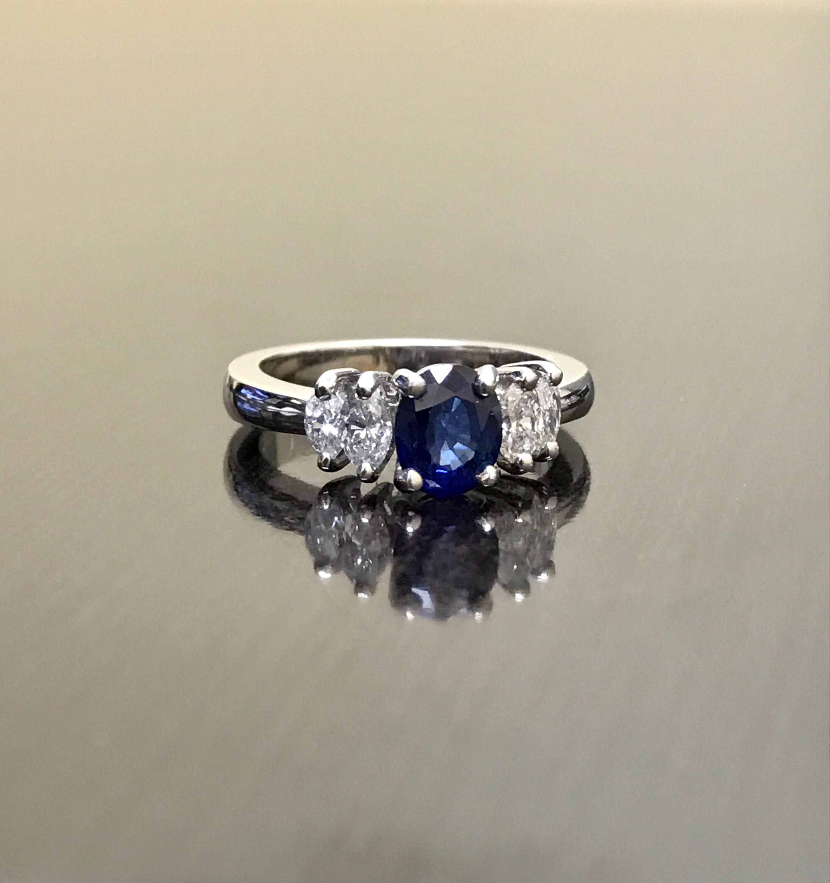 Art Deco Platinum Ceylon Blue Sapphire Diamond Engagement Ring