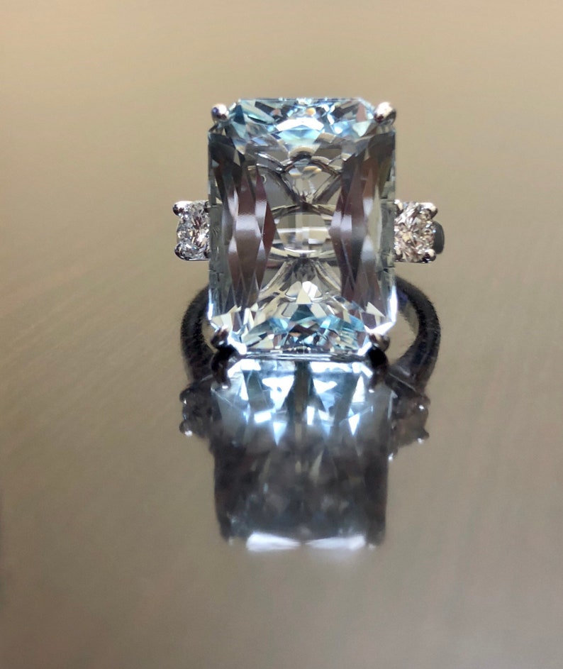 Princess Diana Aquamarine Ring Art Deco 18K White Gold Etsy