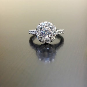 Diamond Engagement Ring - 14K White Gold Halo Diamond Ring - 14K Gold Diamond Wedding Ring - Halo Diamond Ring - 14K Gold Diamond Mounting