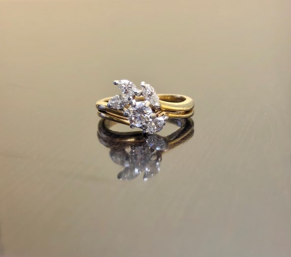 14K Yellow Gold Diamond Engagement Ring - Art Deco Marquise Diamond Wedding Ring - 14K Diamond Marquise Ring - Art Deco Gold Diamond Ring