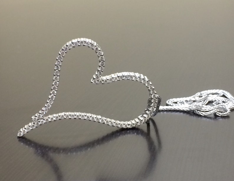 14K White Gold Heart Diamond Necklace 14K Gold Diamond Heart Pendant Diamond Heart Large Heart Diamond Pendant Handmade Gold Heart image 2