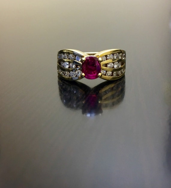 Art Deco Ruby Ring - 14K Yellow Gold Ruby Diamond… - image 1