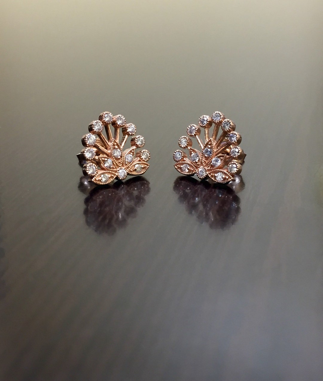 Art Deco 18K Rose Gold Diamond Earrings 18K Gold Art Deco - Etsy