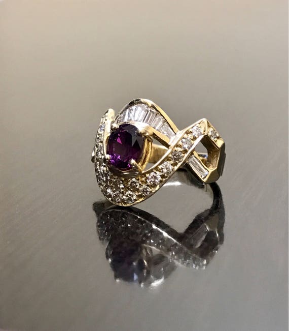 Art Deco Ruby Engagement Ring - 14K Yellow Gold Ruby Diamond Wedding Ring - Diamond Ruby Ring - Ruby Diamond Ring - Art Deco Gold Ruby Ring View 6