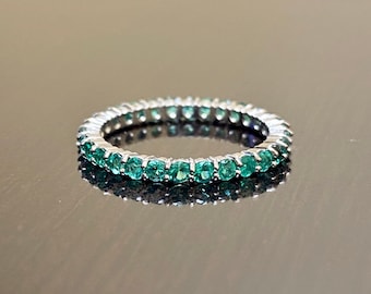 Art Deco Platinum Eternity Emerald Engagement Band - Platinum Emerald Wedding Band - Platinum Emerald Eternity Band - Emerald Platinum Band