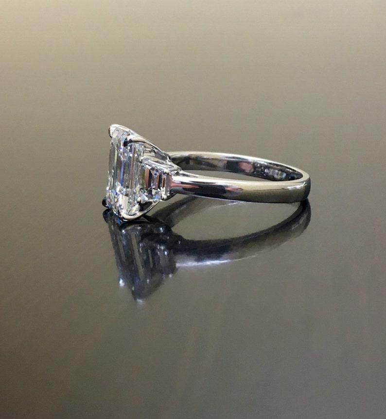 Platinum Emerald Cut Diamond Engagement Ring Art Deco Platinum Diamond Wedding Ring Emerald Cut Three Stone Diamond Ring Platinum Ring image 5