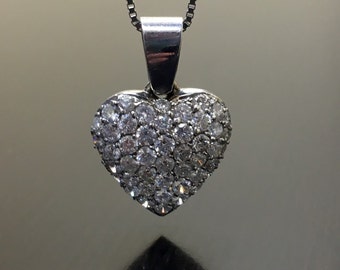 14K White Gold Diamond Heart Necklace - 14K White Gold Heart Diamond Necklace - 14K Gold Diamond Heart Pendant - 14K Heart Diamond Pendant