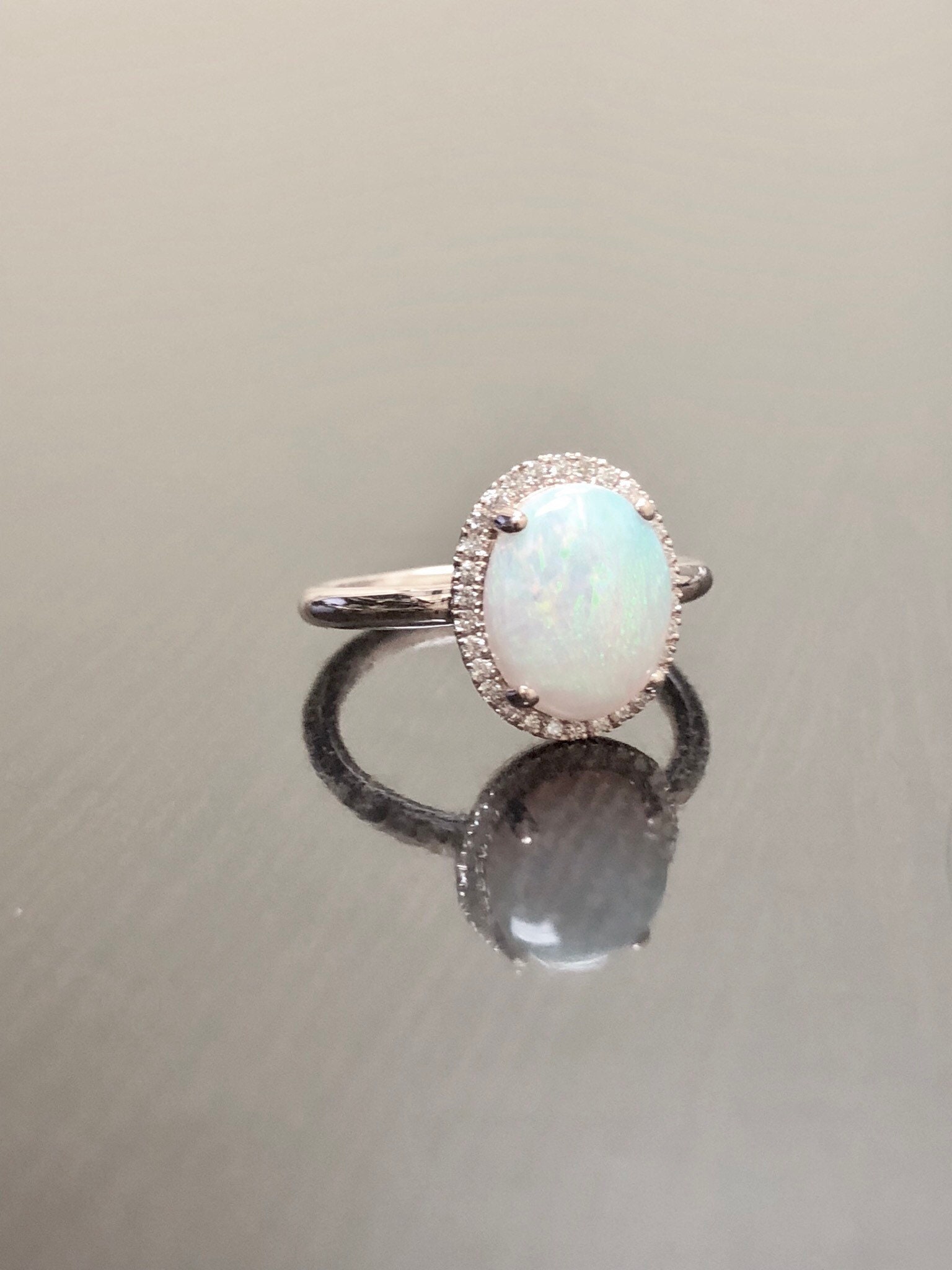 Diamond Halo Opal Engagement Ring 14K White Gold Halo Opal | Etsy