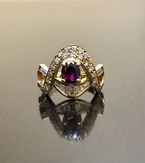 Art Deco Ruby Engagement Ring - 14K Yellow Gold R… - image 1
