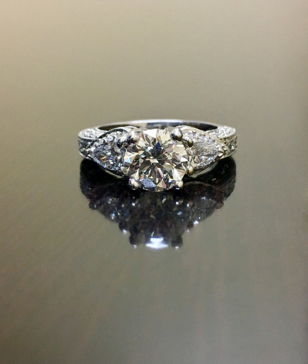 14K White Gold Art Deco Diamond Engagement Ring 14K Gold - Etsy