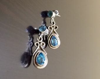 Blue Topaz Earrings - Art Deco Earrings - Blue Topaz Drop Earrings - Dangling Earrings - Pear Shape Topaz Earrings - Handmade Earrings