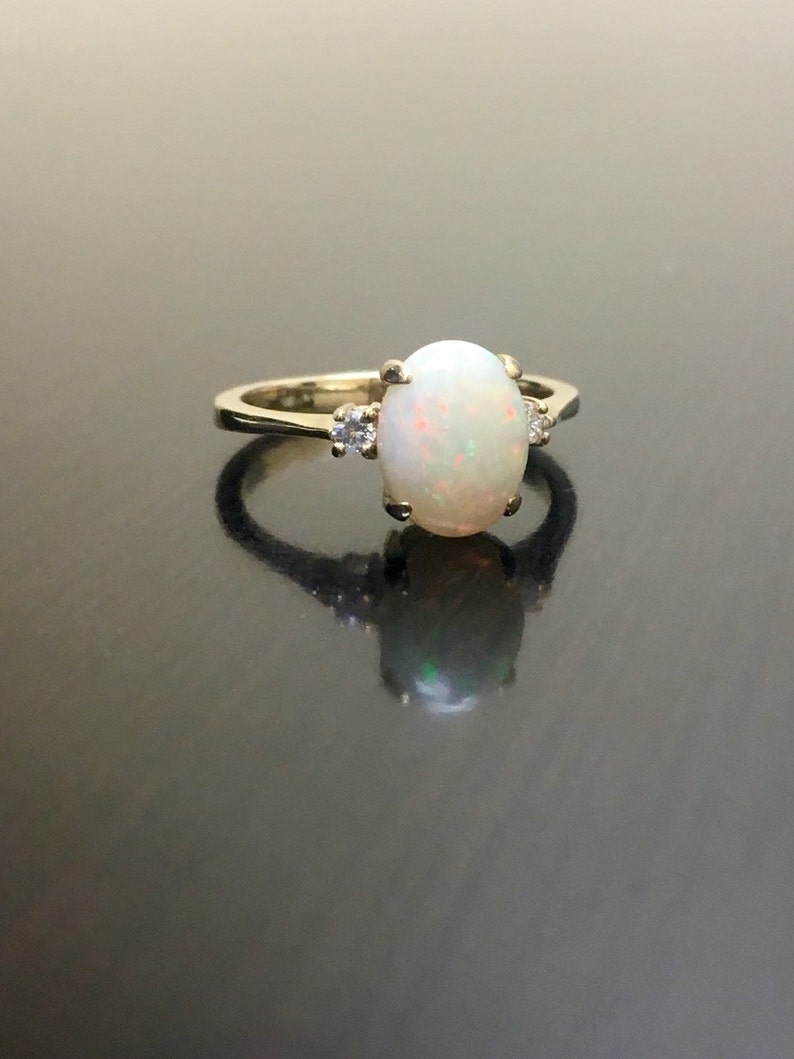 14K Yellow Gold Diamond Opal Engagement Ring Art Deco 14K - Etsy