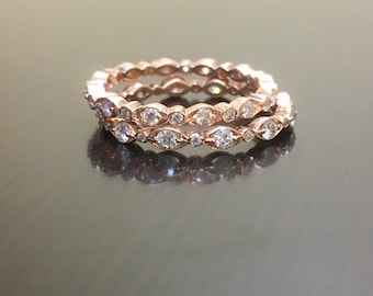 14K Rosegold Eternity Diamant Verlobungsring - Rosegold Diamant Ehering - 14K Gold Diamant stapelbarer Ring - Rosegold Eternity Band