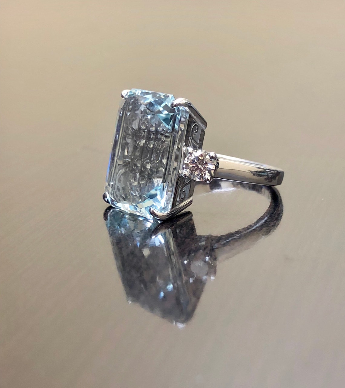 Princess Diana Aquamarine Ring Art Deco 18K White Gold Etsy