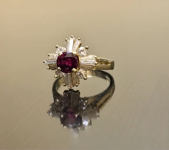 14K Yellow Gold Art Deco Ruby Diamond Engagement … - image 6