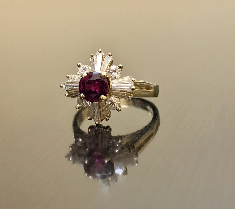 14K Yellow Gold Art Deco Ruby Diamond Engagement Ring Art Deco 14K Gold Diamond Ruby Wedding Ring Ruby Diamond Ring Art Deco Ruby Ring image 6