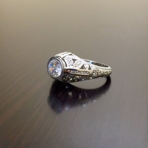 Platinum Diamond Engagement Ring Art Deco Engraved Platinum Diamond Wedding Ring Diamond Ring Platinum Ring Mounting Art Deco Ring image 2