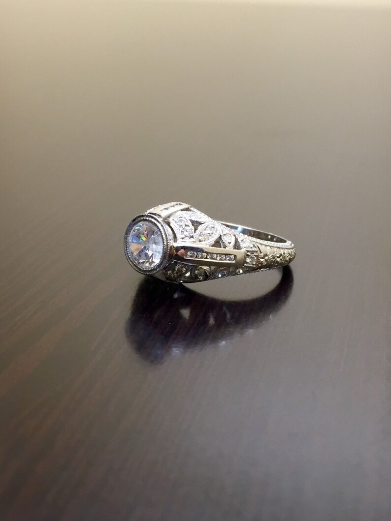 Platinum Diamond Engagement Ring Art Deco Engraved Platinum Diamond Wedding Ring Diamond Ring Platinum Ring Mounting Art Deco Ring image 2