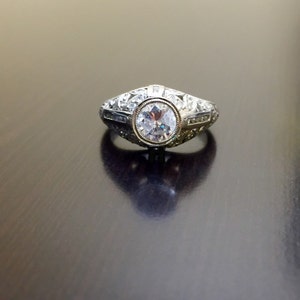 Platinum Diamond Engagement Ring Art Deco Engraved Platinum Diamond Wedding Ring Diamond Ring Platinum Ring Mounting Art Deco Ring image 1