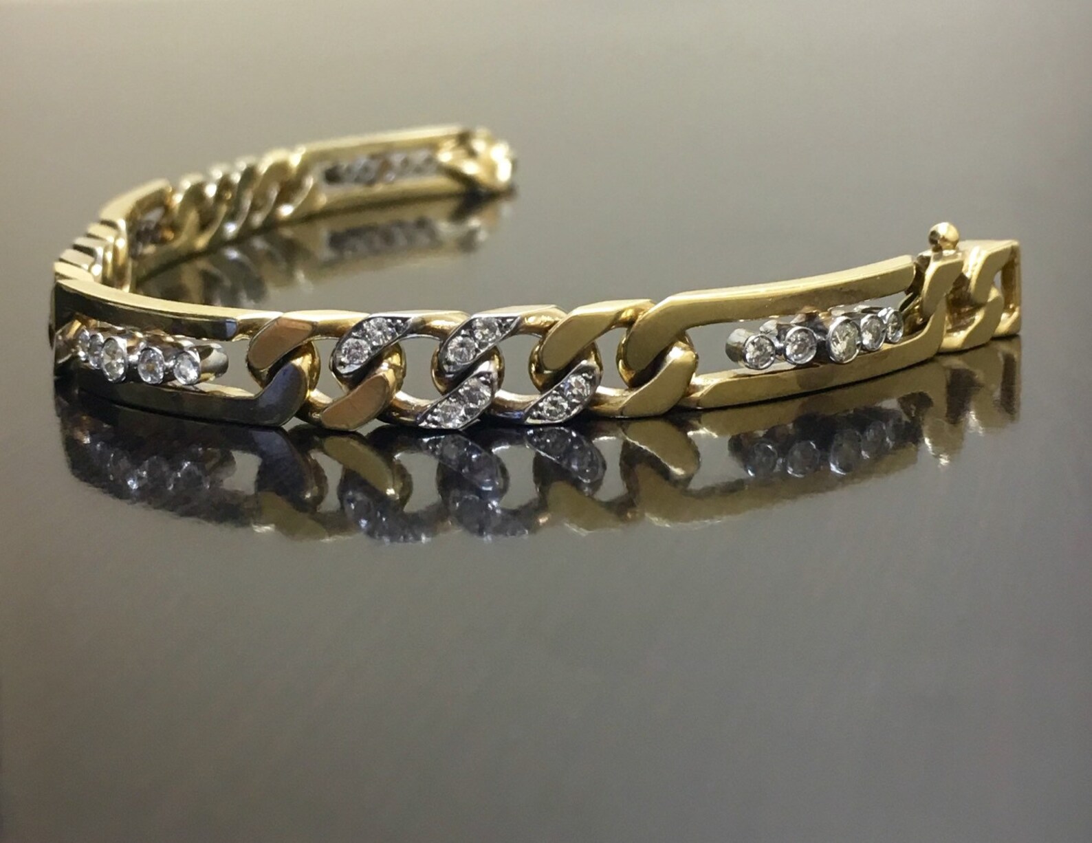 14K Yellow Gold Cuban Link Diamond Bracelet 14K Diamond Etsy