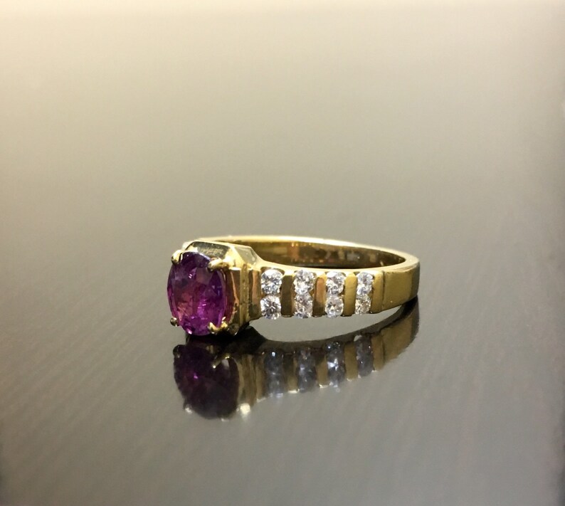 Art Deco Ruby Ring - 14K Yellow Gold Ruby Diamond Engagement Ring - 14K Gold Diamond Ruby Wedding Ring - Diamond Ring - Diamond Wedding Ring bild 4