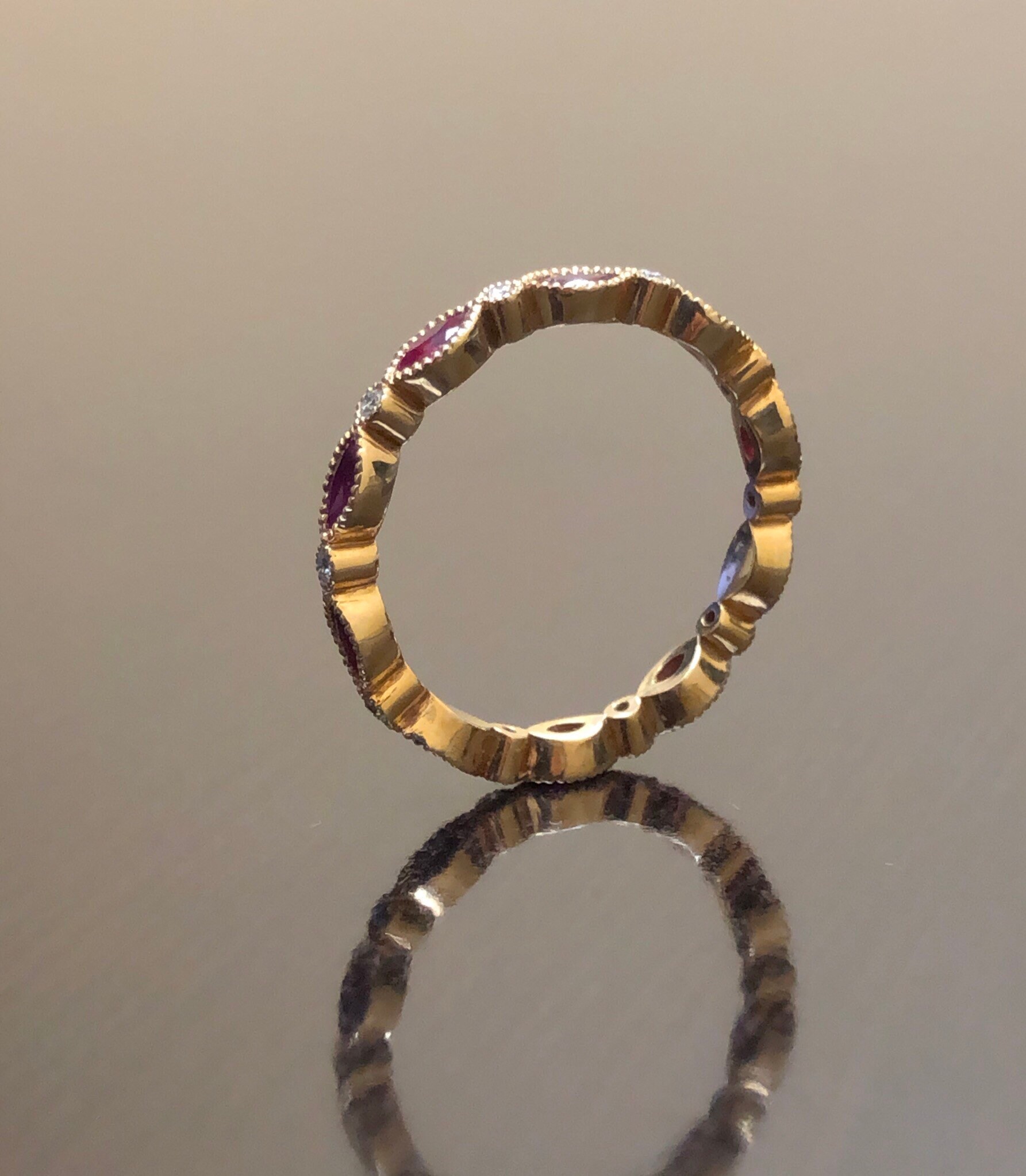 14K Yellow Gold Eternity Diamond Ruby Engagement Band - 14K Eternity ...