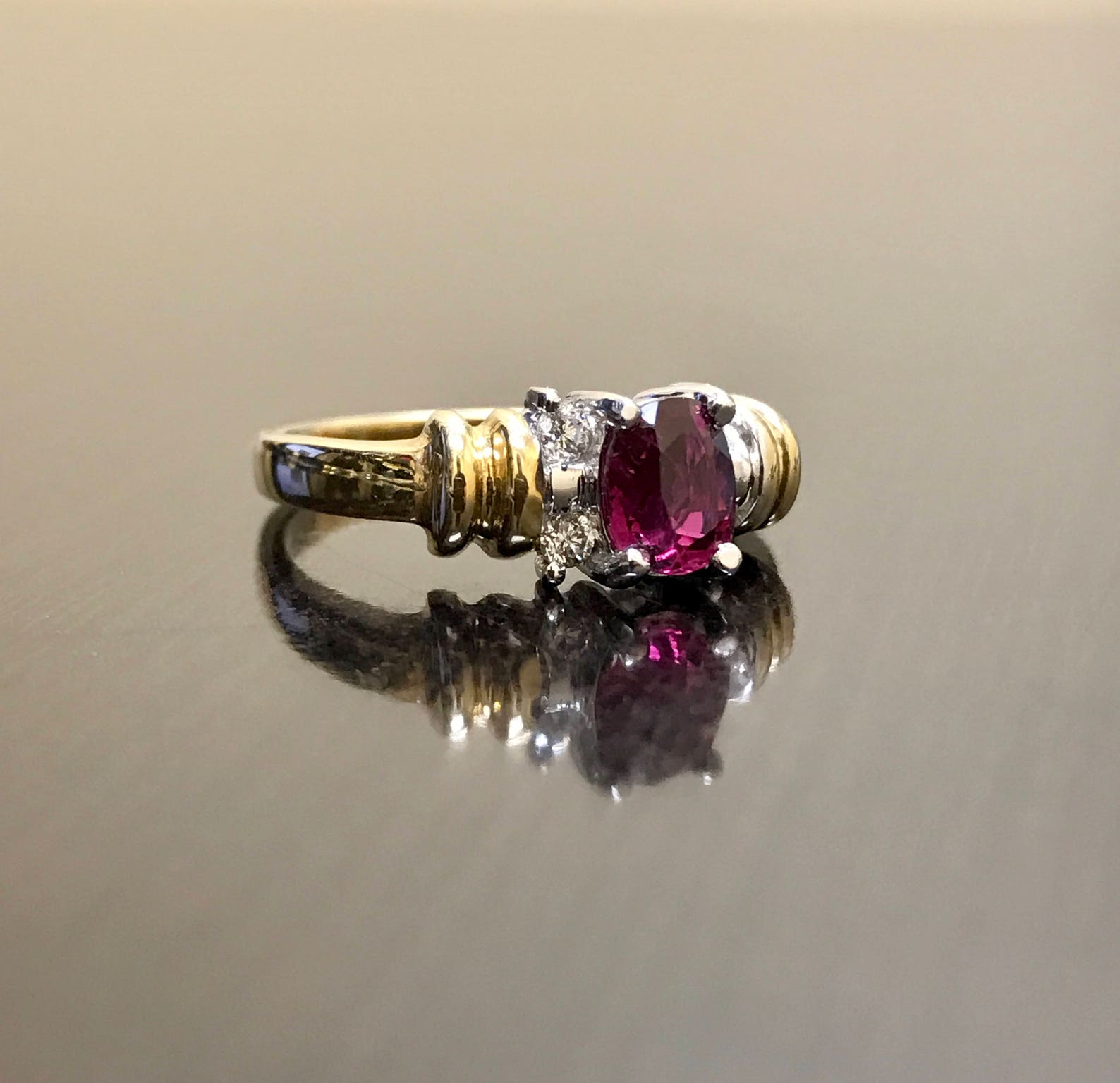 14K Yellow Gold Ruby Diamond Engagement Ring - 14K Gold Diamond Ruby ...