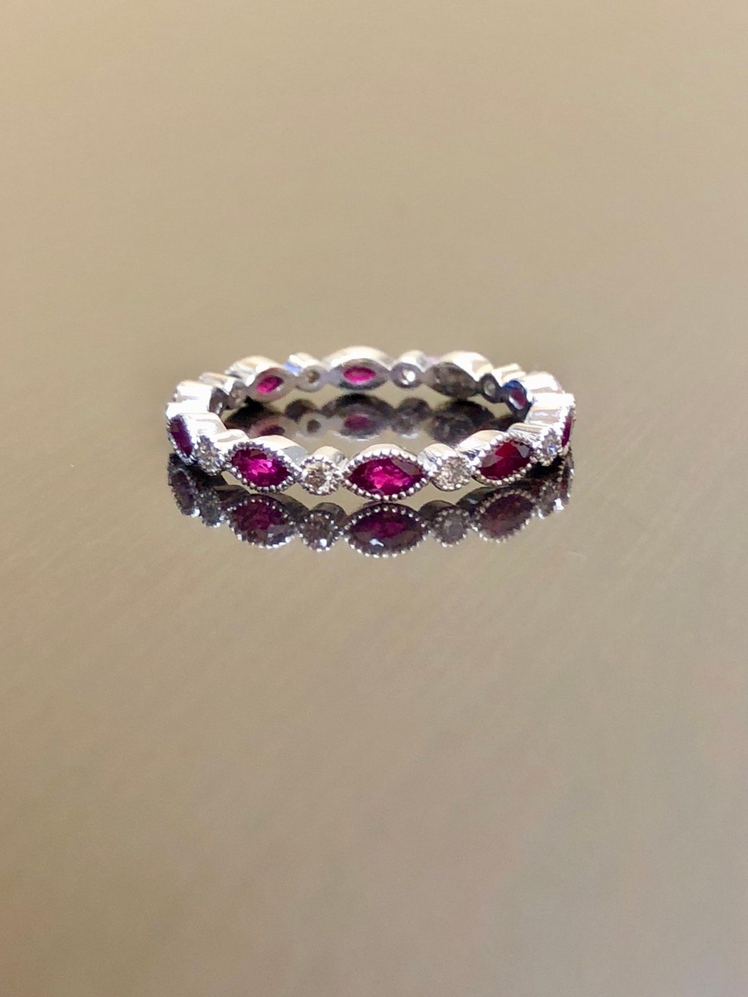 14K White Gold Diamond Eternity Ruby Engagement Band - 14K Gold Ruby ...