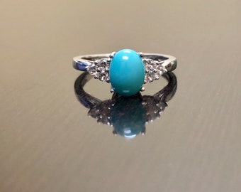 14K White Gold Diamond Art Deco Turquoise Engagement Ring - 14K Gold Turquoise Diamond Wedding Ring - Diamond 14K Art Deco Turquoise Ring