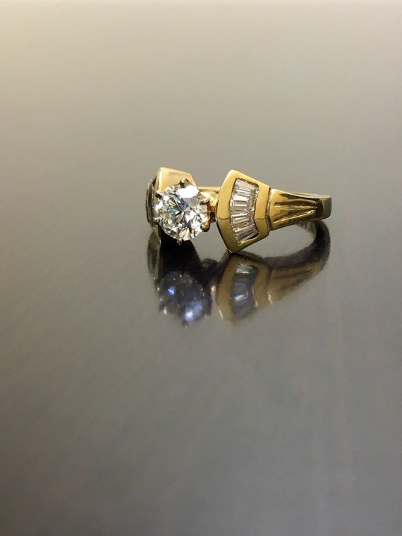 14K Yellow Gold Diamond Engagement Ring - Art Dec… - image 2