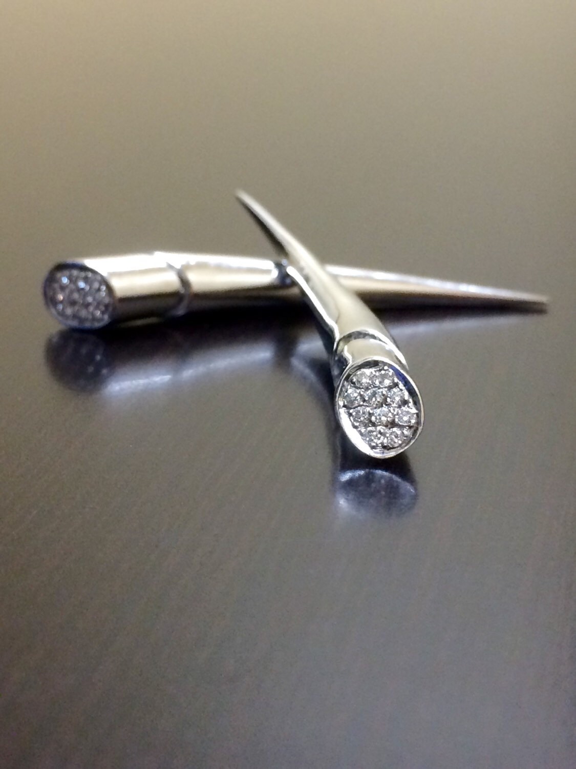 18K White Gold Diamond Gauge Earrings 18K Gold Diamond Etsy