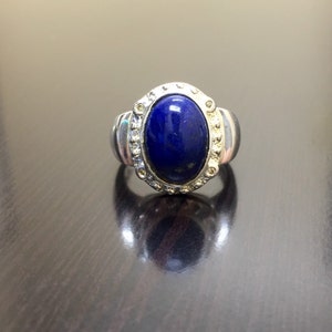 Lapis Engagement Ring - Blue Lapis Diamond Wedding Ring - Lapis Ring - Diamond Ring - Art Deco Ring - Handmade Ring - Lapis Silver Ring