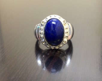 Lapis Engagement Ring - Blue Lapis Diamond Wedding Ring - Lapis Ring - Diamond Ring - Art Deco Ring - Handmade Ring - Lapis Silver Ring