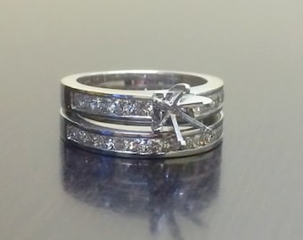 Diamond Engagement Ring - 18K White Gold Diamond Bridal Set - 18K Gold Diamond Wedding Ring - Diamond Band - Diamond Ring - Channel Set Ring