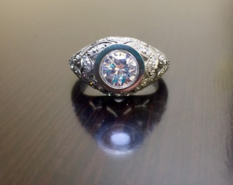 Diamond Engagement Ring - Diamond Wedding Ring - Art Deco Engraved Platinum Diamond Ring - Platinum Ring - Pave Ring - Platinum Mounting