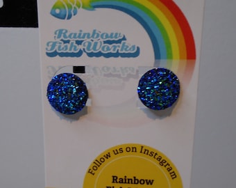 Blue Faux Druzy Stud Ohrringe
