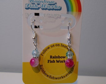 Pink and Blue Crackle Earrings