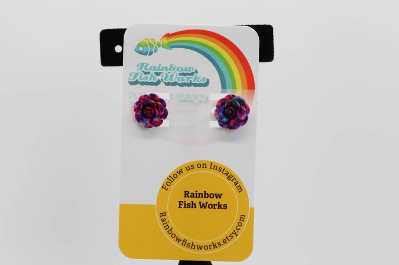 Tie Dye Rose Stud Earrings