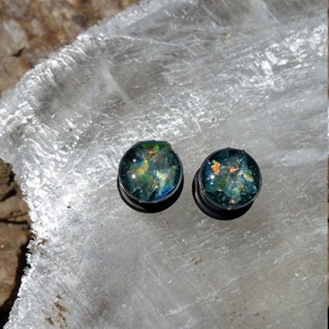 Iridescent Shard with Teal Glitter Background Filled Plugs 1/2&quot;